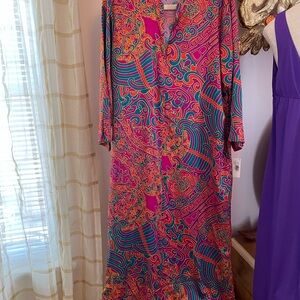 Natori Colorful Paisley Long Sleeve Kaftan Robe NWT Size L Zip Front